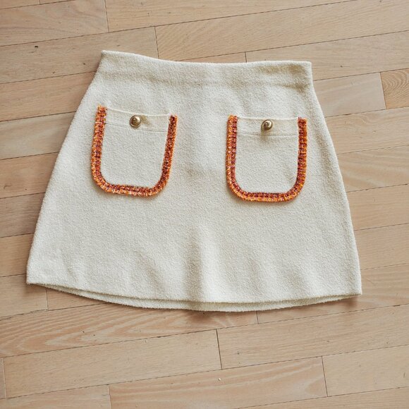 Maje ! Ivory and orange Trim mini Skirt ( EU/38) - Picture 4 of 11